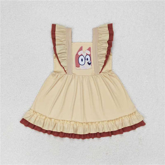 GSD1184   Baby Girls Dogs Ruffles Knee Length Dresses