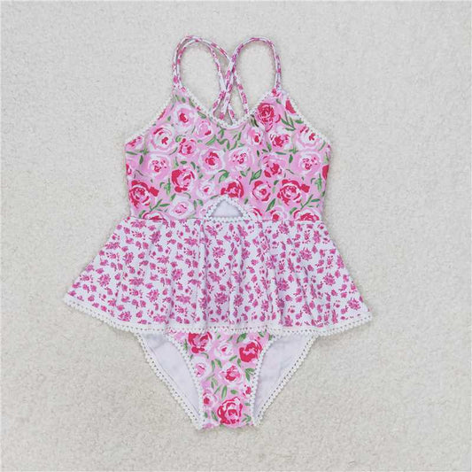S0247  Baby Girls Summer Ruffle One Piece Sibling Sister Swimsuits