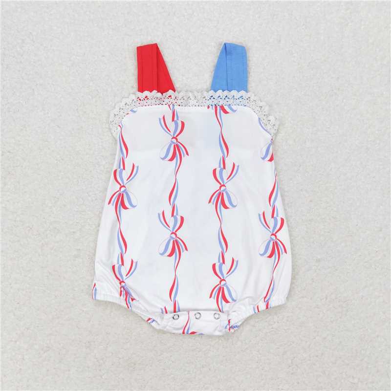 SR1599 Baby Girls 4th Of July Bows Sibling Rompers Dresses Clothes Sets