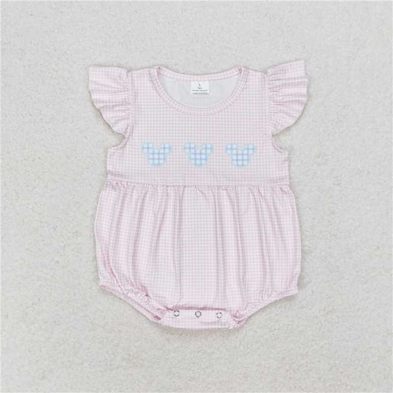 SR1533  Baby Girls Pink Mouse Flutter Sleeve Summer Rompers