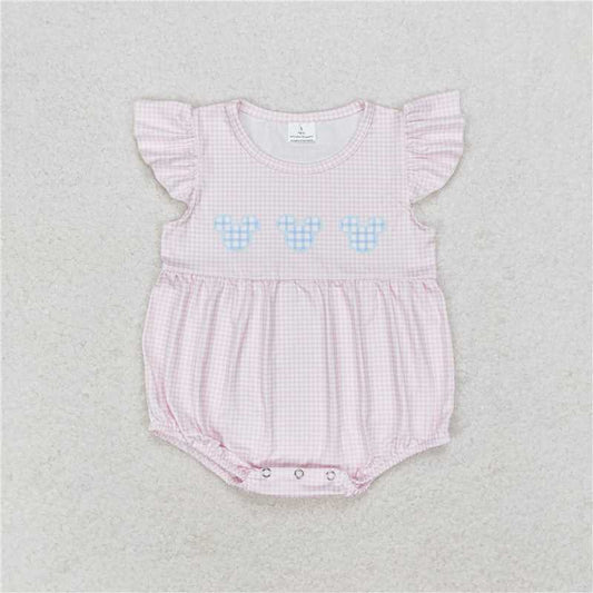 SR1533  Baby Girls Pink Mouse Flutter Sleeve Summer Rompers