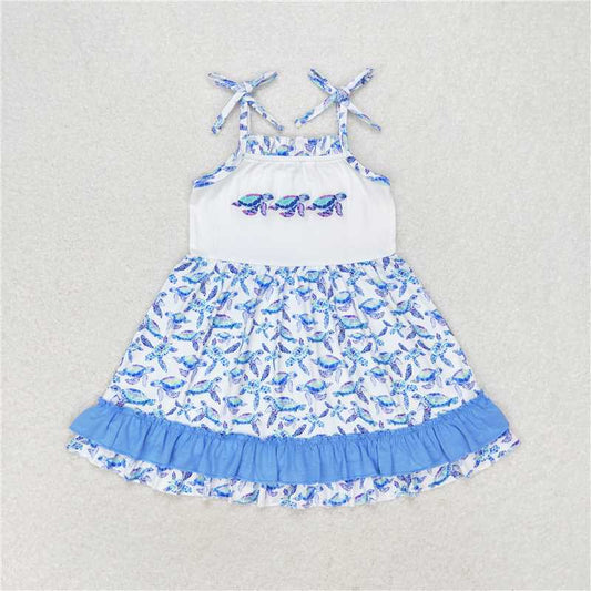 GSD1233  Baby Girls Boys Sibling Turtles Top Blue Summer Clothes Sets