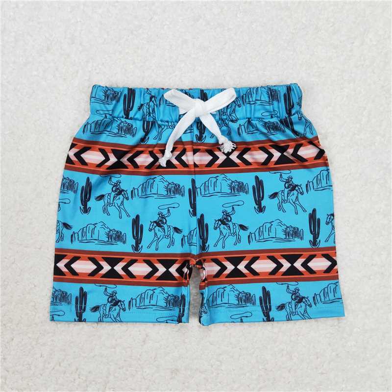SS0207 Geometric riding cactus blue-brown shorts