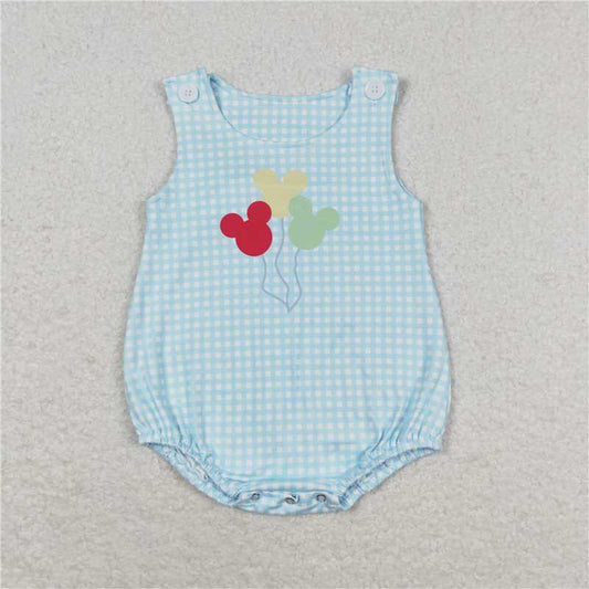 SR1204 Baby Infant Boys Blue Checkered Mouses Rompers
