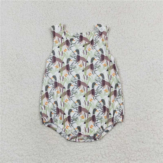SR1251 Baby Boys Green Duck Short Sleeve Rompers