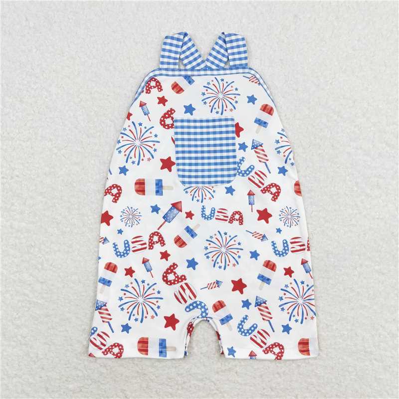 SR1366 Baby Infant Boys Pocket 4th Of July USA Rompers