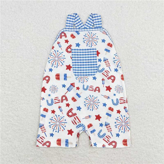 SR1366 Baby Infant Boys Pocket 4th Of July USA Rompers