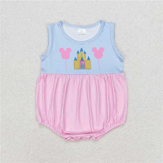 SR1410 Baby Girls Pink Castle Sibling Sister Rompers Dresses