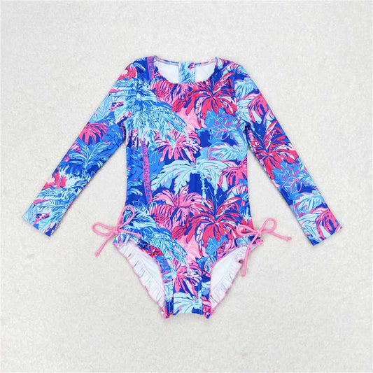 S0377  Baby Girls Sea Trees Long Sleeve One Piece Swimsuits