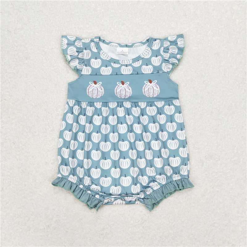 SR1706 Baby Girls Green Flutter Sleeve Pumpkins Sibling Clothes Sets