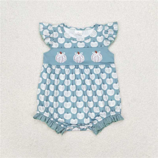 SR1706 Baby Girls Green Flutter Sleeve Pumpkins Sibling Clothes Sets