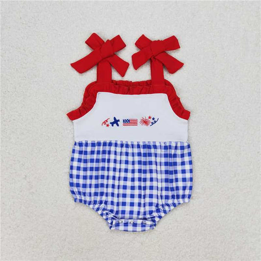 SR1030 Embroidery Baby Girls 4th Of July Flag Sibling Boys Rompers Shorts Clothes Sets