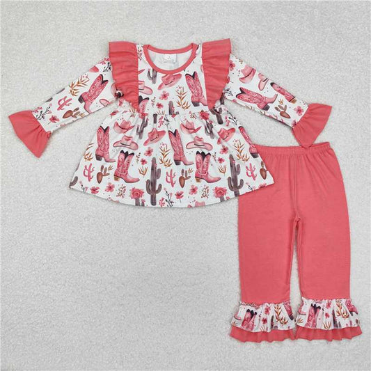GLP1922Boots cactus hat tunic ruffle pants western girls outfits