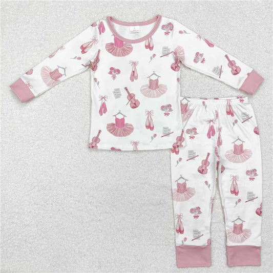 GLP2023Pink long sleeves guitar dance shoes kids girls pajamas