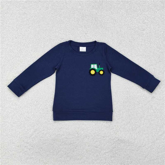 BT0879  Baby Boys Navy Tractor Long Sleeve Tee Shirts Tops