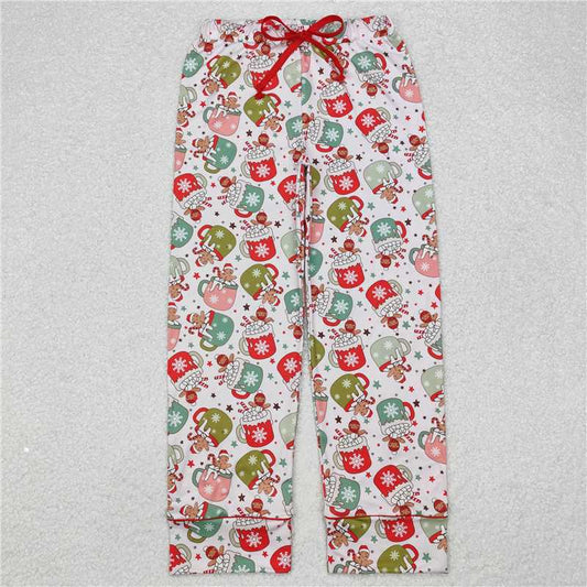 P0601  Adult Women Christmas Cups Gingerbread Bottom Pants Pajamas