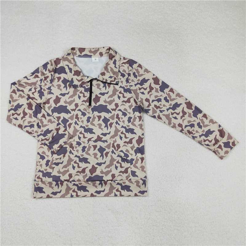GT0828  Mommy and Me Baby Boys Grey Khaki Camo Zip Pocket Pullovers Tops