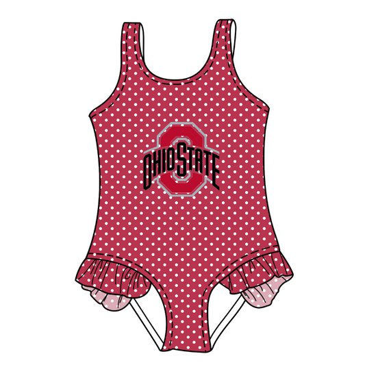 CUSTOM MOQ 5 Cute Comfortable Clothing For Kids Baby Girls Pink Polka Dots Ruffle Team One Piece Swimsuits