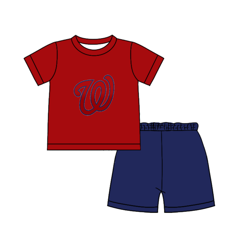 CUSTOM MOQ 5 Cute Comfortable Clothing For Boys Baby Boys Summer Red Top Shorts Clothes Sets