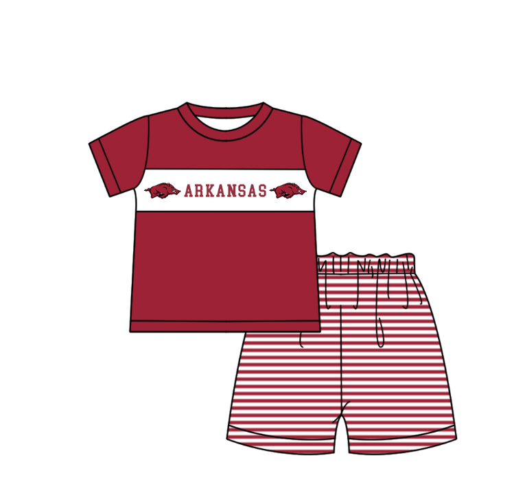 CUSTOM MOQ 5 Sibling Boys Baby Girls Red Top Shorts Clothes Set Knee Length Dress Rompers