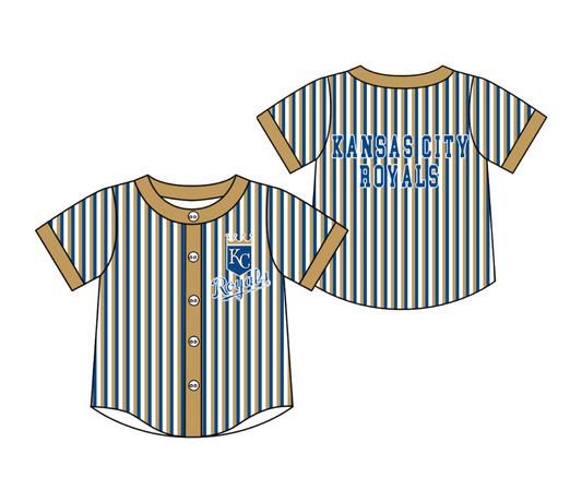 CUSTOM MOQ 5 Cute Kids Clothing Baby Kids Blue Khaki Stripe Short Sleeve Team T-shirts Top