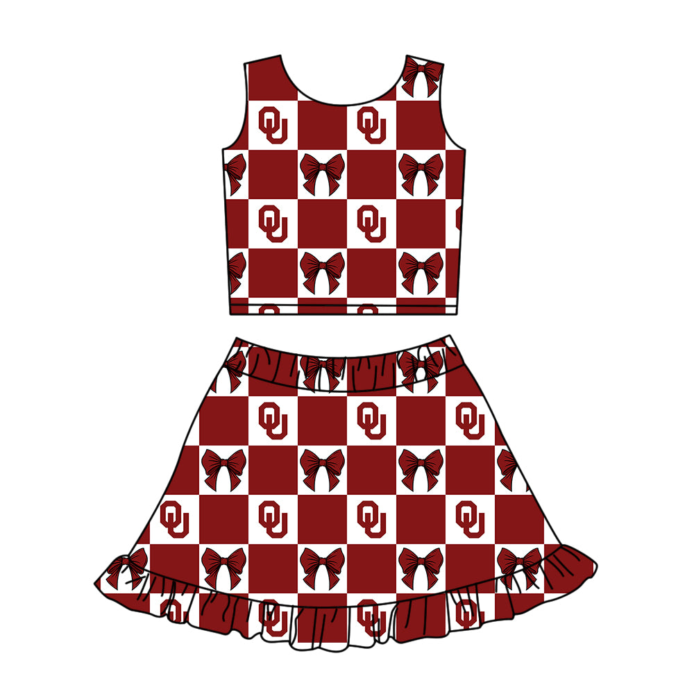 CUSTOM MOQ 5 Sibing Kids Clothing for Girls Baby Girls Red Bow Top Skirts Yoga Active Team Clothes Sets Knee Length Dress Shorts