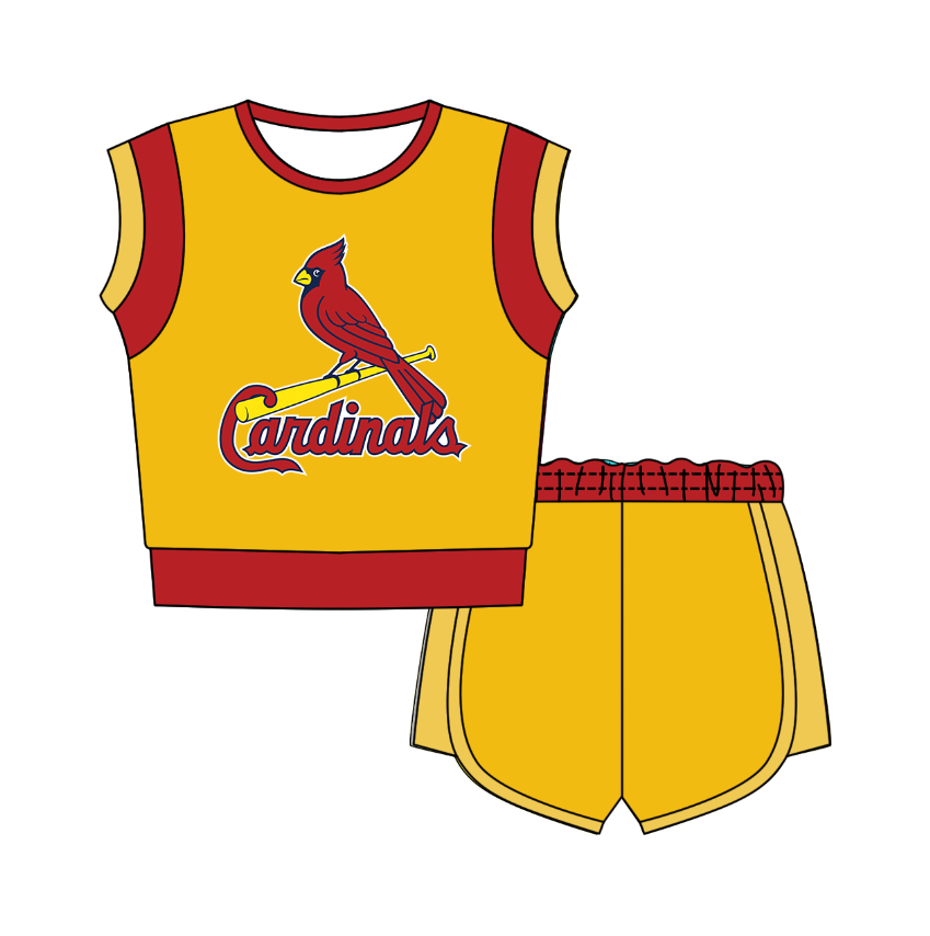 CUSTOM MOQ 5 Cute Comfortable Clothing For Kids Baby Kids Summer Golden Yellow Brid Sleeveless Patchwork Top Shorts Clothes Sets