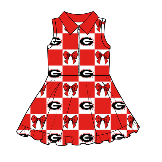 CUSTOM MOQ 5 Kids Clothing for Girls Baby Girls Bright Red Bow Yoga Active Shorts Team Knee Length Dresses