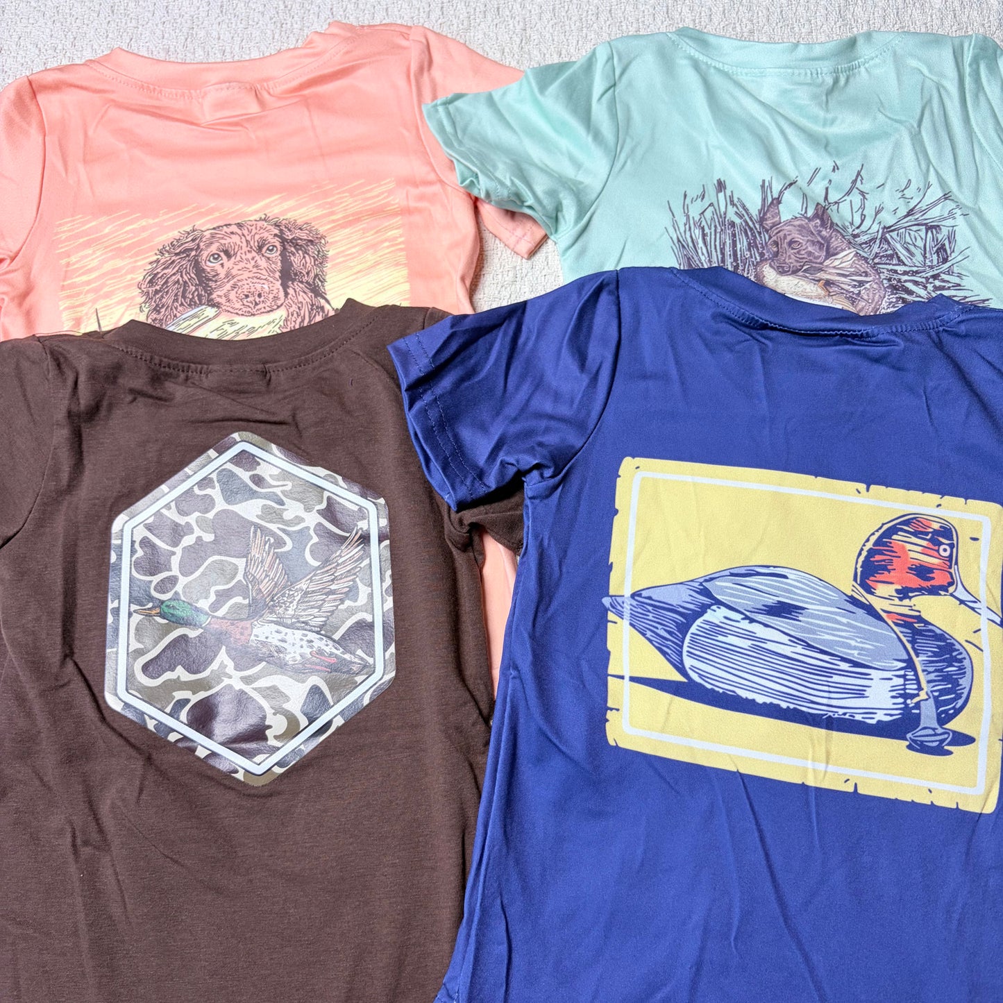 0527 RTS Sibling Baby Boys Short Sleeves Dog Deer Ducks Western Hunting Tee Shirts Tops