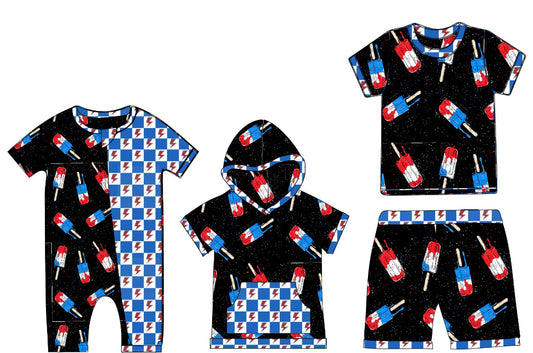 Kids Boys Black Short Sleeve Pajamas Fourth of July Popsicle Theme Sleepwear for Children