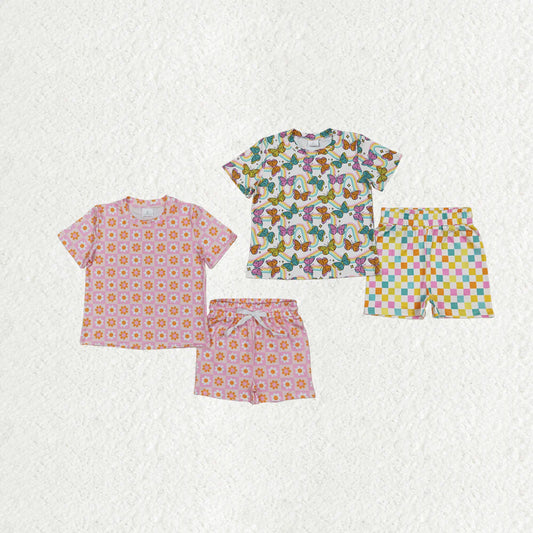 10.4 RTS Sibling Baby Girls Short Sleeves Daisy Flowers Butterfly Top Short Pajamas Sets