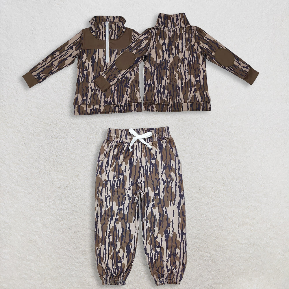 11.1 RTS NO MOQ （In stock）BT0811+ P0649 Baby Boys Fall Camo Bottomland Long Sleeve Zip Pullovers Tops Bottomland Pockets Jogger Pants