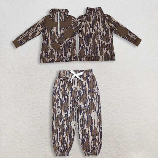 11.1 RTS NO MOQ （In stock）BT0811+ P0649 Baby Boys Fall Camo Bottomland Long Sleeve Zip Pullovers Tops Bottomland Pockets Jogger Pants