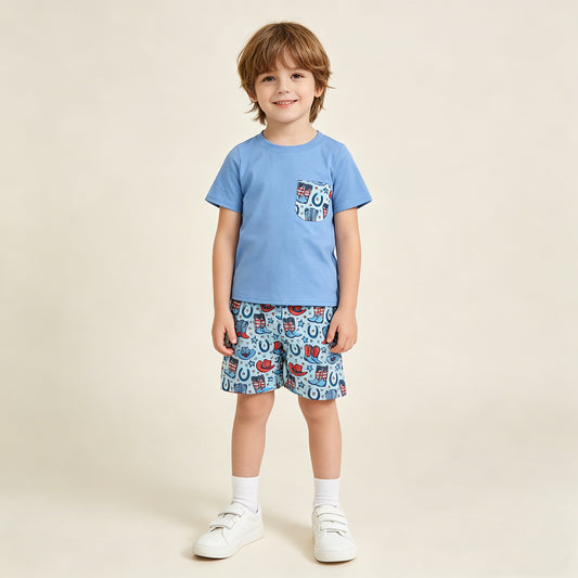 BSSO1829 RTS NO MOQ （In stock ）Pocket top boots hat shorts boys 4th of july outfits