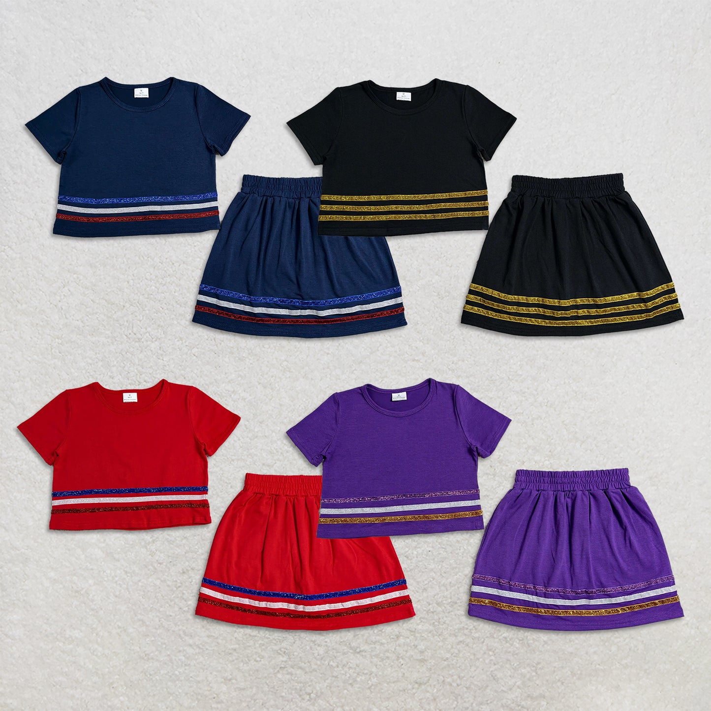 RTS Sibling Baby Girls Short Sleeve Colorful Stripe Shirt Top Skirt Short Slouchy Clothes Sets