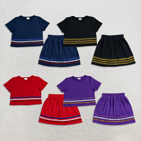 RTS Sibling Baby Girls Short Sleeve Colorful Stripe Shirt Top Skirt Short Slouchy Clothes Sets