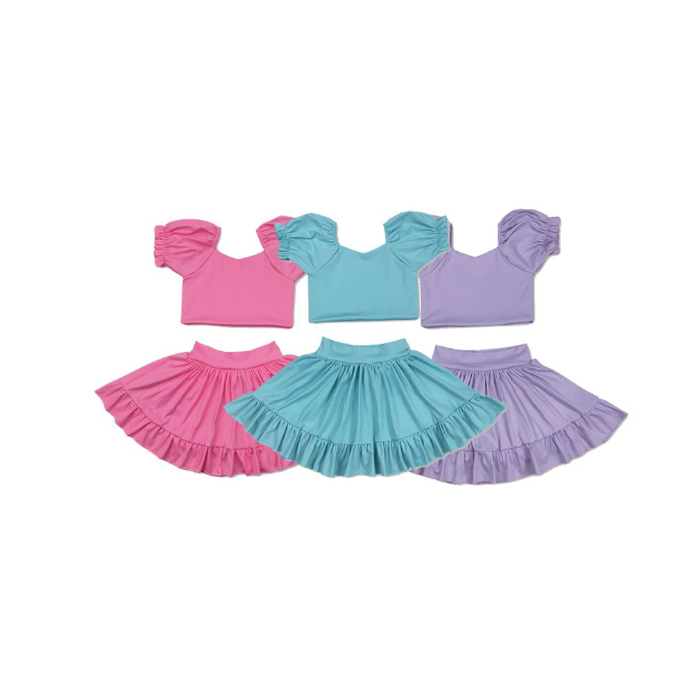 RTS Sibling Pink short sleeves crop top ruffle skirt girls active set