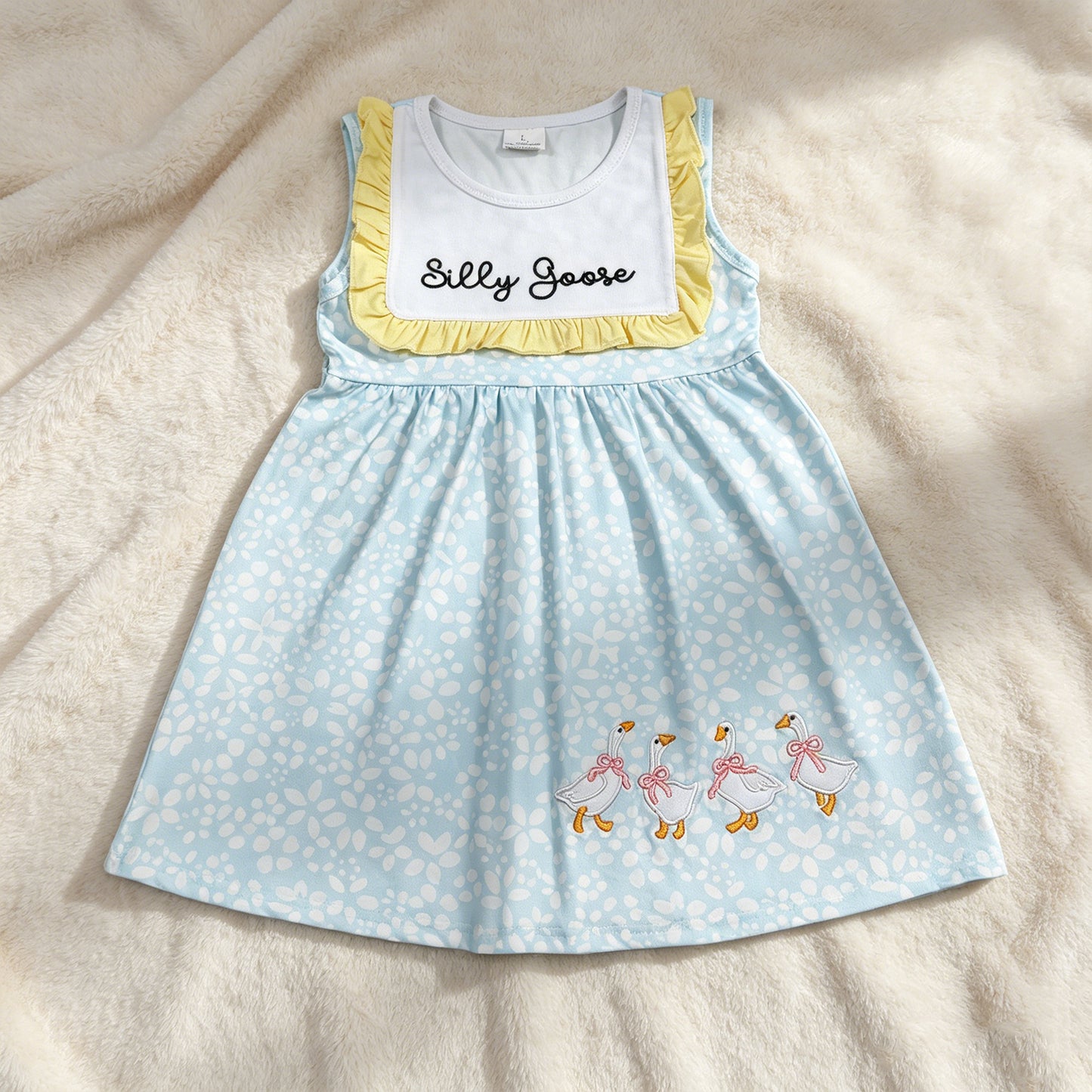 GSD2970 RTS NO MOQ （In stock）Sleeveless silly goose bow embroidery girls dresses