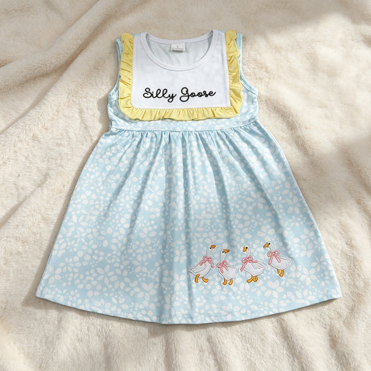GSD2970 RTS NO MOQ （In stock）Sleeveless silly goose bow embroidery girls dresses