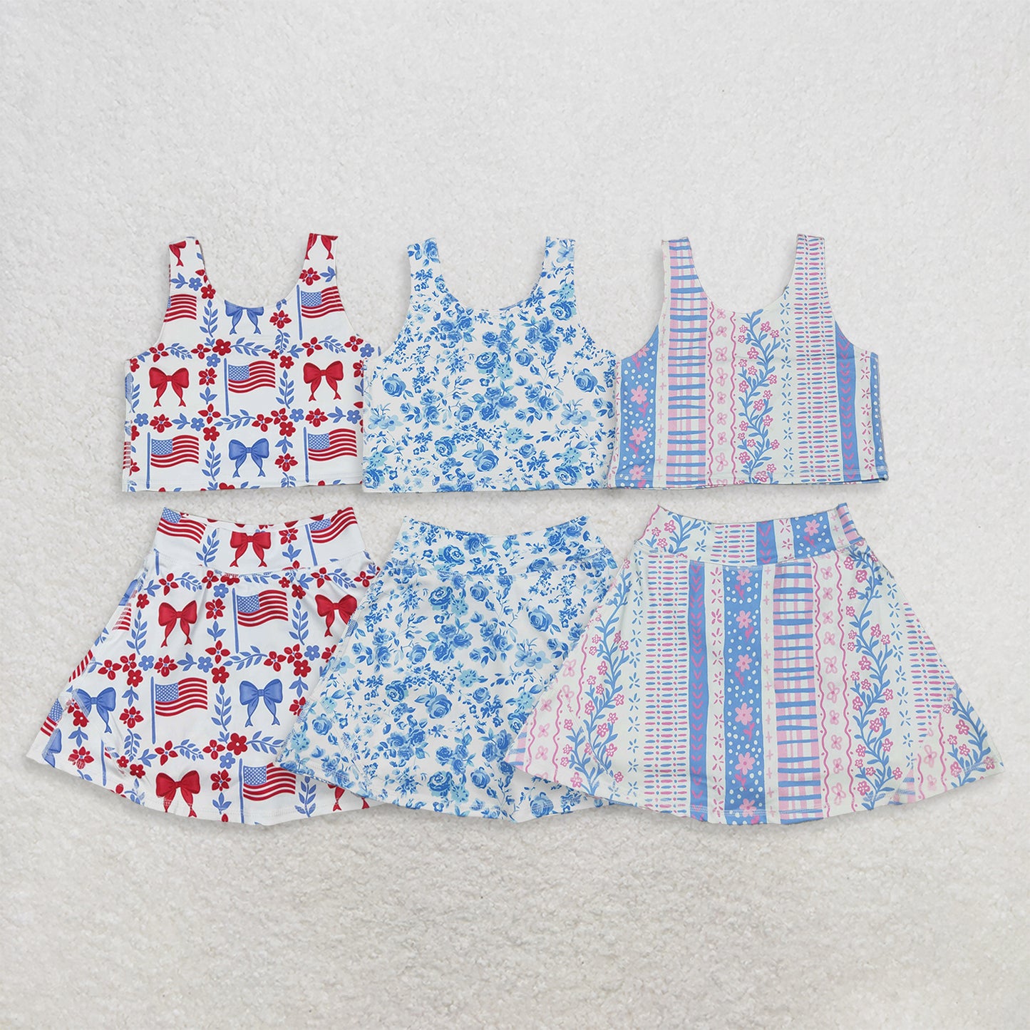 RTS NO MOQ （In stock ）Sleeveless baseball bow kids girls summer activewear set
