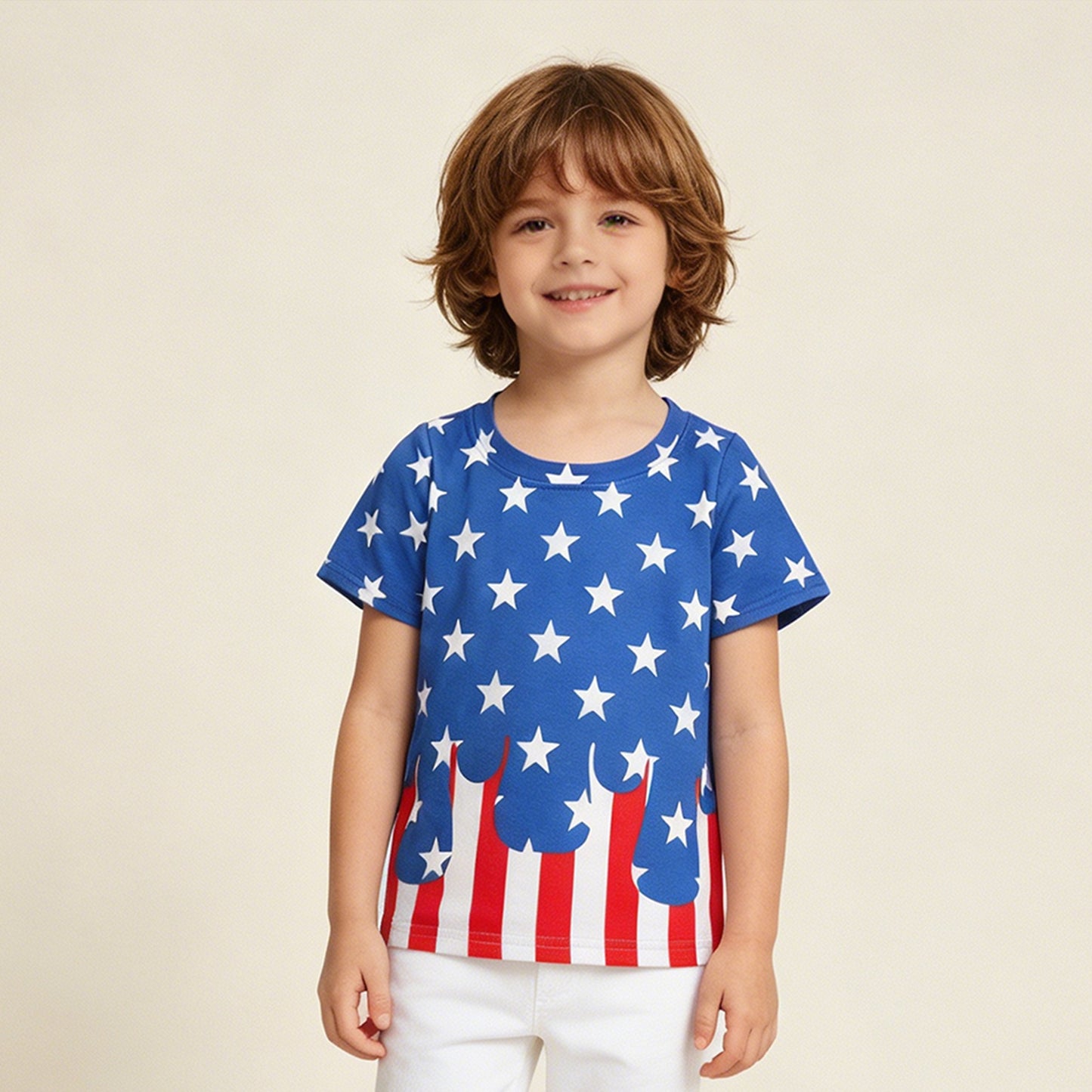 BT1741 RTS NO MOQ （In stock ）Baby Boys Short Sleeve Stars Stripe 4th of July T-shirts Top