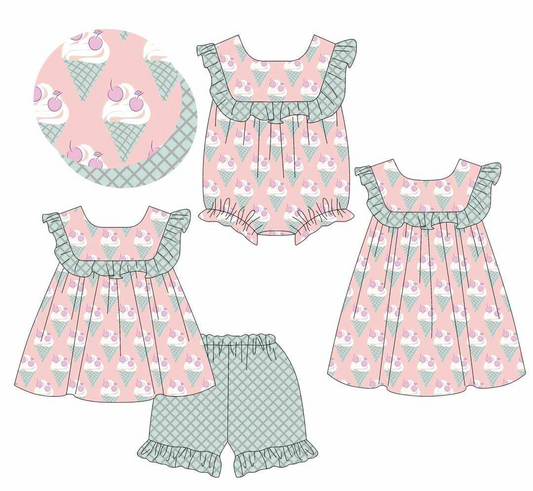 Baby Girls Aqua Peach Ruffle Sleeveless Ice Cream Tunic Plaid Short Set