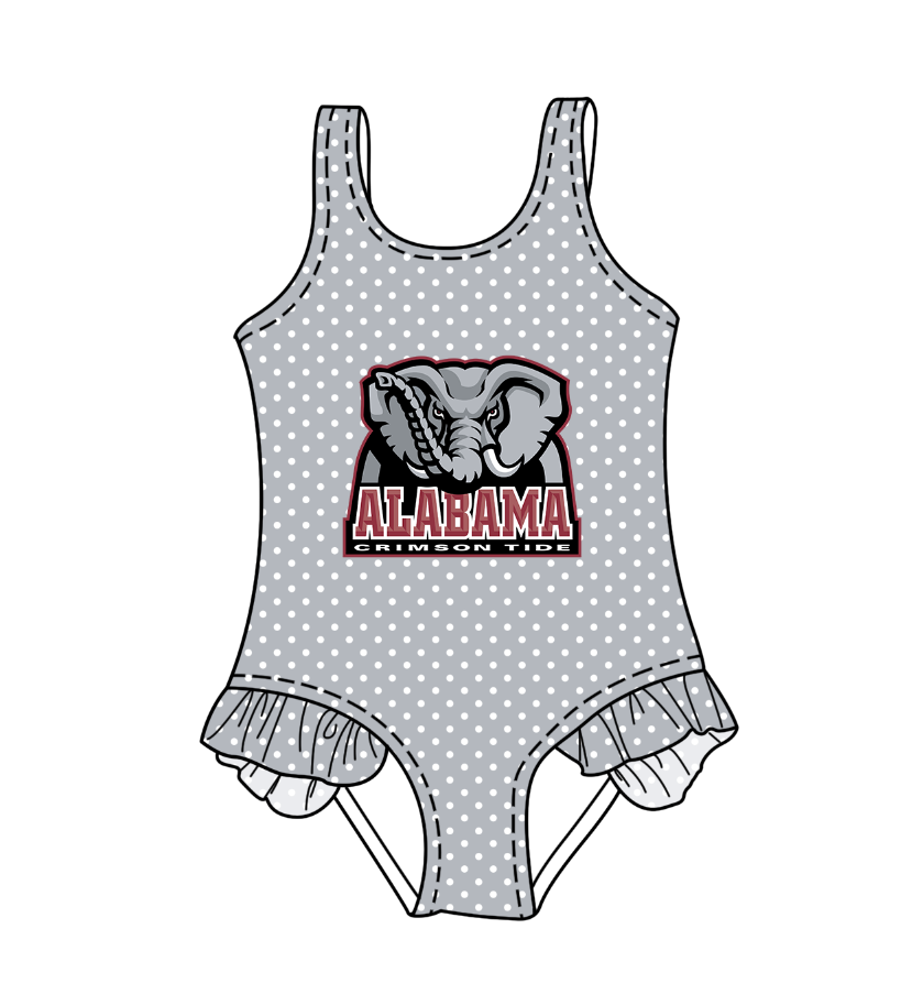 CUSTOM MOQ 5 Cute Comfortable Clothing For Kids Baby Girls Gray Polka Dots Ruffle One Piece Swimsuits