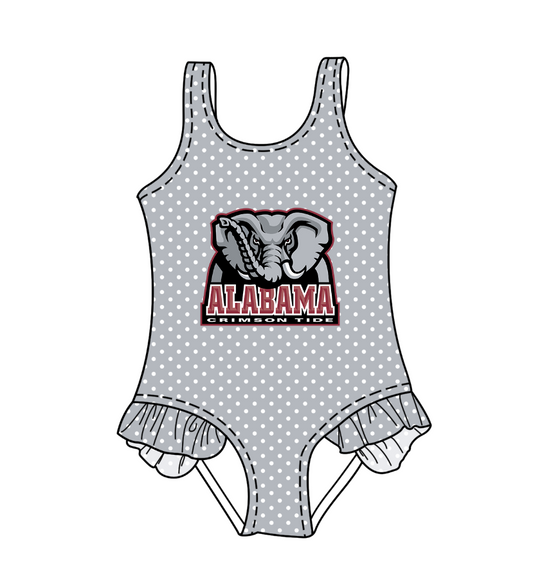 CUSTOM MOQ 5 Cute Comfortable Clothing For Kids Baby Girls Gray Polka Dots Ruffle One Piece Swimsuits