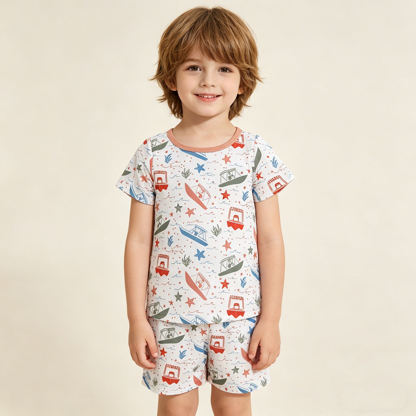 4.15 BSSO1904 RTS NO MOQ （In stock ）Short sleeves boat top shorts kids boys summer outfits