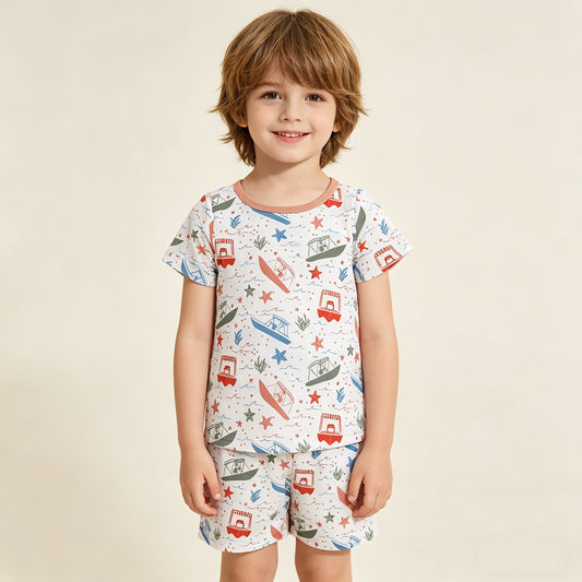 4.15 BSSO1904 RTS NO MOQ （In stock ）Short sleeves boat top shorts kids boys summer outfits