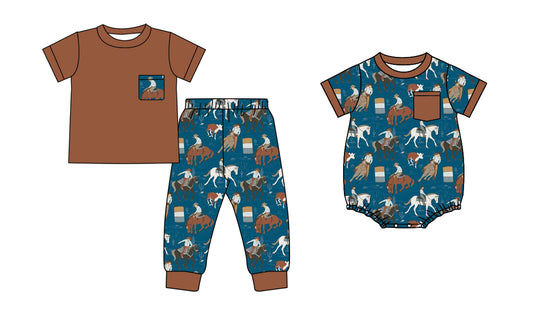 Baby Boys Western Denim Pocket Bodysuit - Short Sleeve Long Pants Set Pre-Order