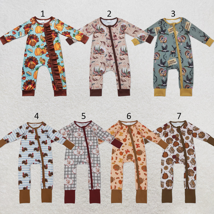 RTS Sibling Sibling milk silk Baby Cute Autumn Turkey Zipper Long Sleeve Rompers