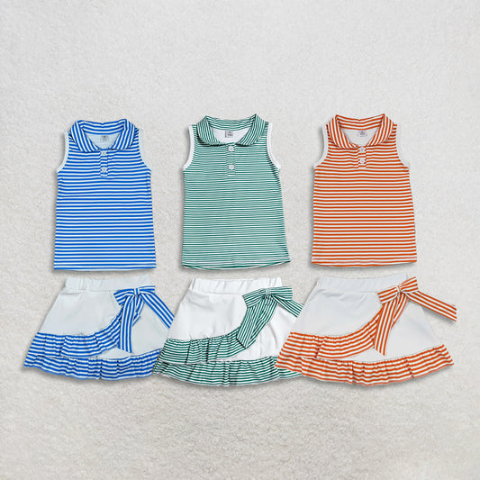 RTS Sibling Baby Girls Stripe Button Top Ruffle Skirt Shorts Yoga Active Clothes Sets