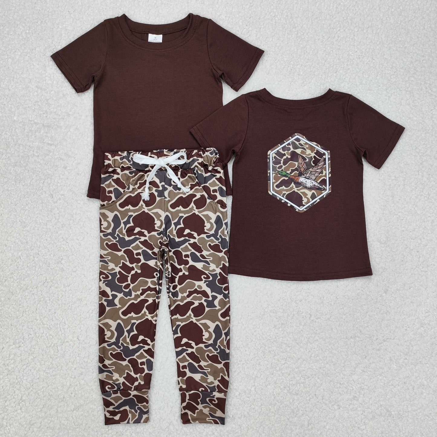 BT1090  Short sleeves brown camo duck kids boys shirt